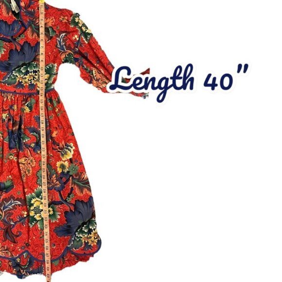 Vintage 90s Anne Savoy Red Floral Prairie Dress Girls 12 - Picture 10 of 12